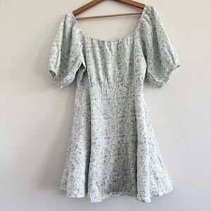 Chic Floral Puff Sleeve Mini Dress casual shorts sleeve women  size M